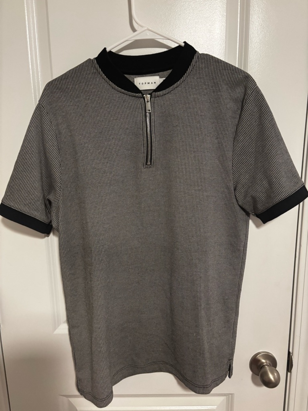 Topman Black & White Half-Zip Knit Polo